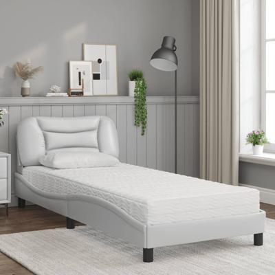 Bed met matras kunstleer wit 90x200 cm - thumbnail