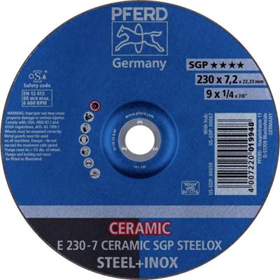 PFERD TOOLS 62218300 E 230-7 CERAMIC SGP STEELOX Afbraamschijf gebogen Diameter 230 mm Boordiameter 22.23 mm RVS, Staal 10 stuk(s)