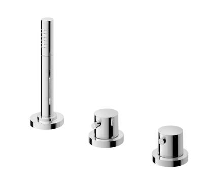 Badkraan Hotbath Buddy Thermostatisch Inbouw Rond Geborsteld Nikkel 2 Greeps 3 Gats met Handdouche