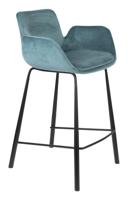 Zuiver Barstoel 'Brit' Velvet, kleur Petrol (zithoogte 68cm) - thumbnail