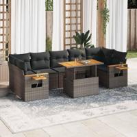 8-delige Loungeset met kussens poly rattan acacia grijs - thumbnail