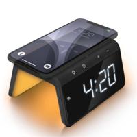 Digitale Wekker met Draadloze Oplader - Dual Alarmklok - Nachtlamp en Wake Up Light (HCG019QI-BA) - thumbnail