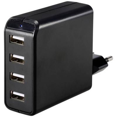 VOLTCRAFT UC-4AXX001 USB-oplader 24 W 4x USB-A Zwart Binnen VOLTCRAFT UC-4AXX001 USB-oplader 24 W 4x USB-A Zwart Binnen