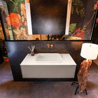 Badkamermeubelset Mondiaz Erin 100 cm met 1 Lade met RIDGE Wastafel Midden Linen Zonder Kraangaten Greeploos Mat Smoke - thumbnail