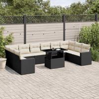 11-delige Loungeset met kussens poly rattan zwart - thumbnail