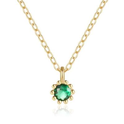 Elenza Goudkleurige Ketting met Groene Zirkonia in 925 Sterling Zilver
