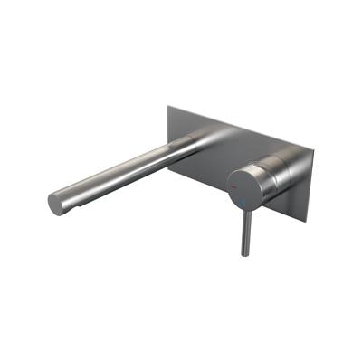 Inbouw wastafelmengkraan met rechte uitloop en afdekplaat, model A1 RVS geborsteld PVD