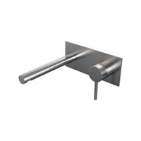 Inbouw wastafelmengkraan met rechte uitloop en afdekplaat, model A1 RVS geborsteld PVD - thumbnail