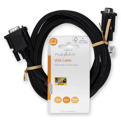 Nedis VGA-Kabel | VGA Male | VGA Male | Vernikkeld | Maximale resolutie: 1280x768 | 3.00 m | Rond | ABS | Zwart | Label - CCGL59000BK30 Nedis VGA-Kabel | VGA Male | VGA Male | Vernikkeld | Maximale resolutie: 1280x768 | 3.00 m | Rond | ABS | Zwart | Label - CCGL59000BK30