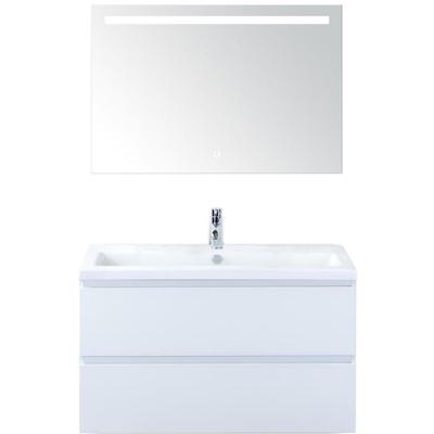 Vogue Badmeubelset 100 cm - Greeplijst in Kleur - Wit Hoogglans - Keramische Wastafel Wit 1 Kraangat met Sence Spiegel