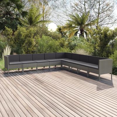 9-delige Loungeset met kussens poly rattan grijs