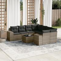 9-delige Loungeset met kussens poly rattan grijs - thumbnail