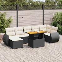 8-delige Loungeset met kussens poly rattan zwart - thumbnail