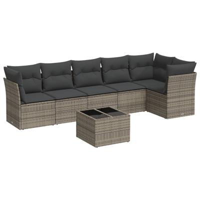 6-delige Loungeset met kussens poly rattan grijs - thumbnail
