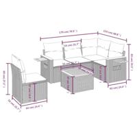 6-delige Loungeset met kussens poly rattan grijs - thumbnail