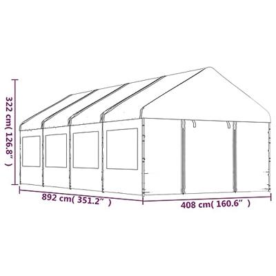Prieel met dak 8,92x4,08x3,22 m polyetheen wit