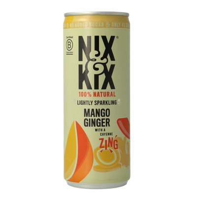 Nix & Kix Mango ginger blikje 250 Milliliter Nix & Kix Mango ginger blikje 250 Milliliter