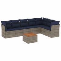 8-delige Loungeset met kussens poly rattan grijs - thumbnail
