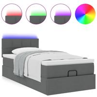 Ottoman bed met matras en LED's 90x190cm stof donkergrijs - thumbnail