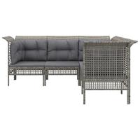 5-delige Loungeset met kussens poly rattan grijs - thumbnail