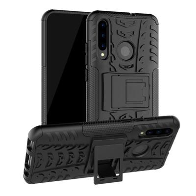 Tire Texture TPU + PC schokbestendig geval voor Huawei P Smart + 2019 met houder (zwart) Tire Texture TPU + PC schokbestendig geval voor Huawei P Smart + 2019 met houder (zwart)