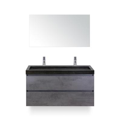 Maxx XL Badmeubelset 120 cm - Beton Antraciet - Wastafel Lucca Enkel 2 kraangaten - met Spiegel