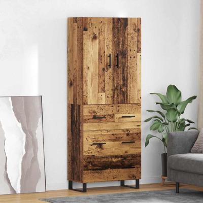 Hoge kast met lade 2 pcs Oud Hout Geengineerd Hout en Glas