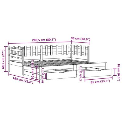 Slaapbank met onderschuifbed en lades zonder matras 90x200 cm - thumbnail
