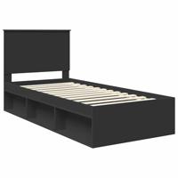 Bedframe met hoofdeinde Zwart 75 x 190 cm Massief grenenhout - thumbnail