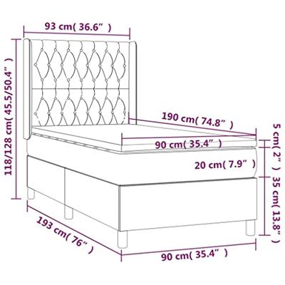 Boxspring met matras en LED stof donkerbruin 90x190 cm