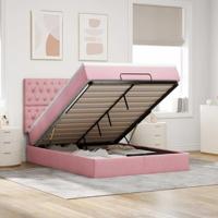 Ottoman bed met matrassen 140x190cm fluweel roze - thumbnail