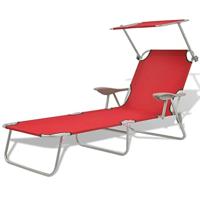 VidaXL Ligbed met luifel staal rood - thumbnail