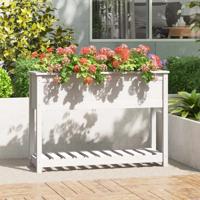 VidaXL Plantenbak met schap 111,5x34,5x81 cm massief grenenhout wit - thumbnail