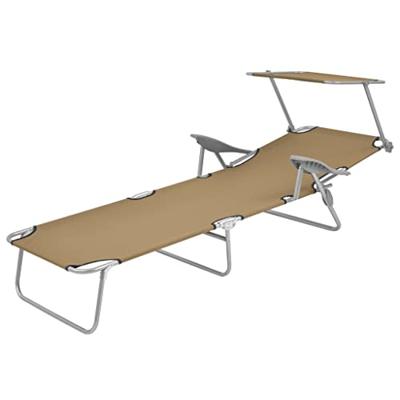 Ligbed met luifel inklapbaar staal taupe