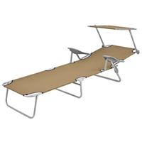 Ligbed met luifel inklapbaar staal taupe - thumbnail