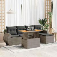 6-delige Loungeset met kussens poly rattan grijs - thumbnail