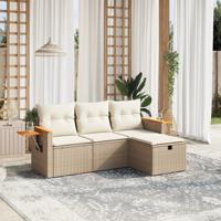 4-delige Loungeset met kussens poly rattan beige - thumbnail