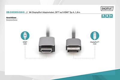 Digitus DB-340305-018-S DisplayPort-kabel DisplayPort Adapterkabel DisplayPort-stekker, HDMI-A-stekker 1.8 m Zwart 8K UHD, Afgeschermd (drievoudig), Flexibel, Digitus DB-340305-018-S DisplayPort-kabel DisplayPort Adapterkabel DisplayPort-stekker, HDMI-A-stekker 1.8 m Zwart 8K UHD, Afgeschermd (drievoudig), Flexibel,