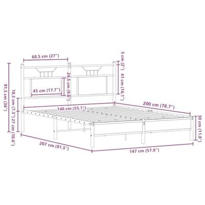 Bedframe zonder matras bewerkt hout bruin eikenkleur 140x200 cm Bedframe zonder matras bewerkt hout bruin eikenkleur 140x200 cm