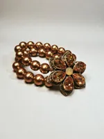 Dole Luna Armband champagne-amber met Swarovski bloem - thumbnail