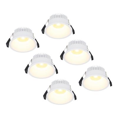 Set van 6 Finn LED inbouwspots - 10 Watt 900lm - 2700K warm wit - Dimbaar - Rond - Verzonken - IP44 waterdicht - Wit - Voor binnen, buiten en badkamer