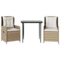 3-delige Tuinset met kussens poly rattan beige - thumbnail