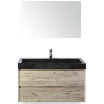 Dante Badmeubelset 100 cm - Craft Oak - Wastafel Hardsteen Wit Lucca met Spiegel