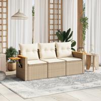 3-delige Loungeset met kussens poly rattan beige - thumbnail