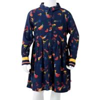 Kinderjurk met lange mouwen vogelprint 140 marineblauw - thumbnail