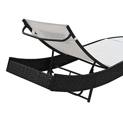 Ligbed met kussen poly rattan zwart