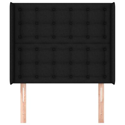 Hoofdbord met randen 147x16x118/128 cm stof zwart - thumbnail