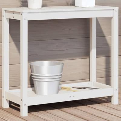 VidaXL Oppottafel met schap 82,5x35x75 cm massief grenenhout wit