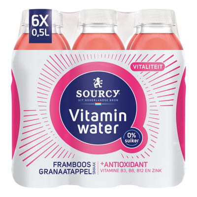 Water sourcy vitamin framboos/granaatap fles 500ml | 6 stuks