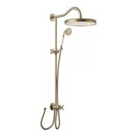 Regendoucheset Tres Opbouw Clasic Incl. Handdouche Kruisgreep Verouderd Messing Mat Tres - thumbnail